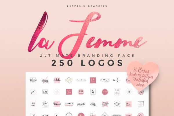 250个女性风格品牌Logo模板 250 Feminine Logos Pack