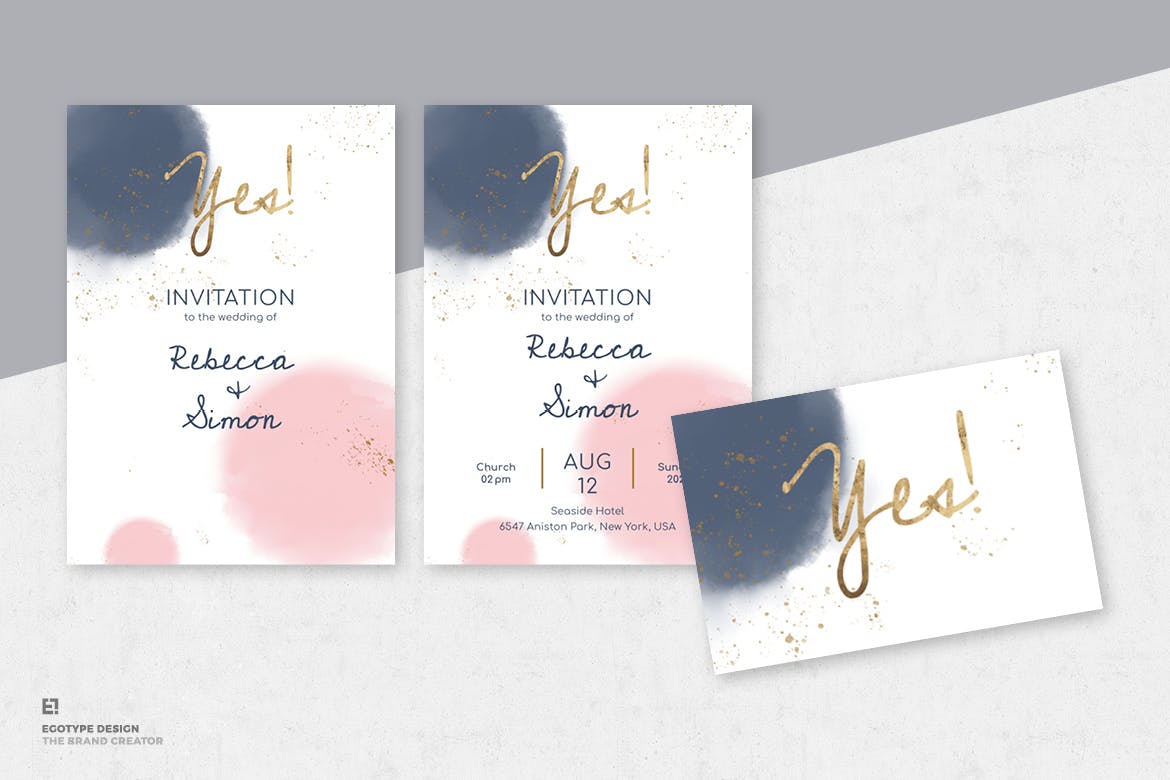 淡水彩艺术婚礼邀请设计素材包v1 Wedding Invitation Set插图(1)