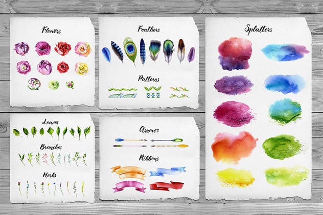 水彩手绘花卉插画元素大合集 Watercolor Flowers插图(1)
