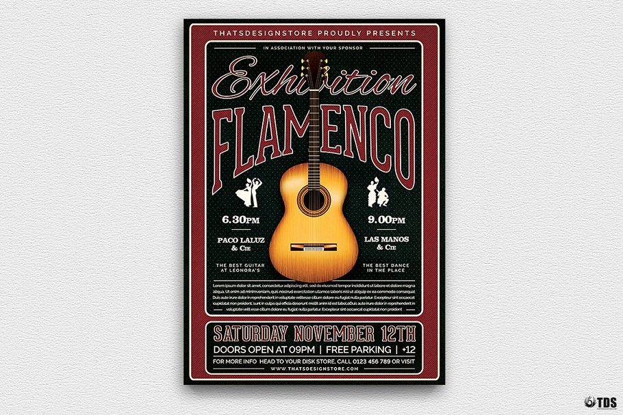 弗拉门戈吉他演奏会海报宣传PSD模板V5 Flamenco Flyer PSD V5插图(1)
