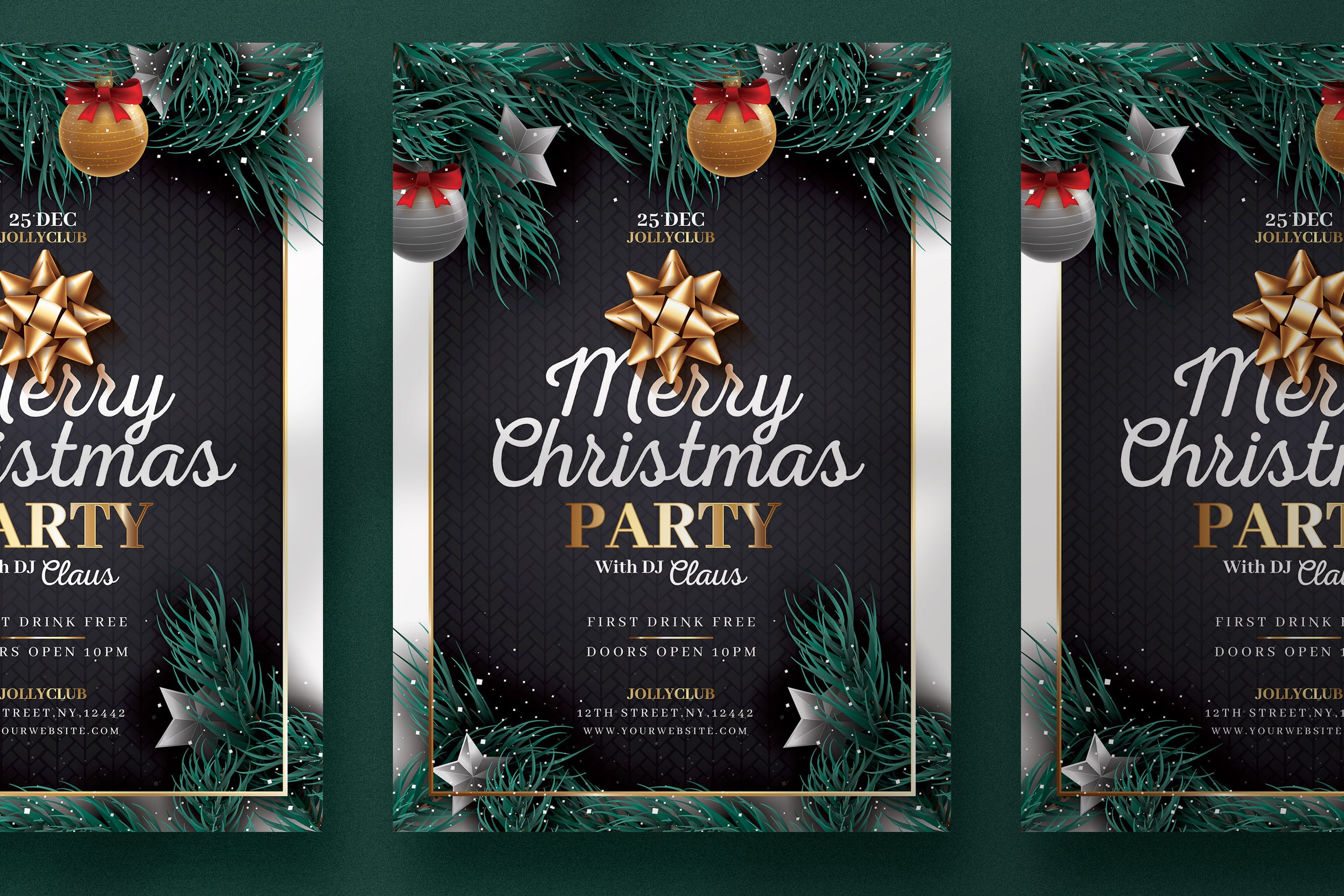 黑色/金色搭配设计圣诞节海报传单设计模板 Black & Golden Christmas Flyer Template插图
