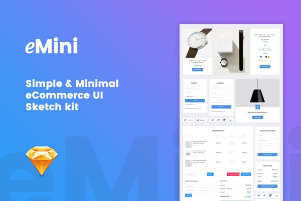 极简主义电子商务APP UI套件 eMini – Mini eCommerce UI Sketch kit