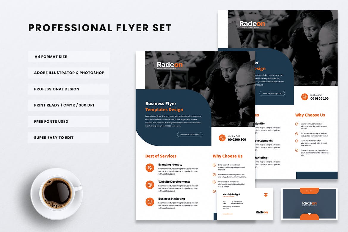 创意代理公司宣传单和素材库精选名片模板 RADEON Creative Agency Flyer & Business Card插图(3)