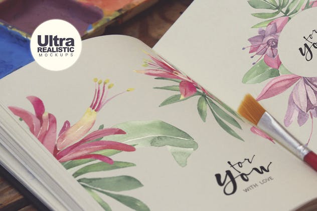 水彩画创作画室场景袖珍笔记本样机模板v2 Pocket Notebook Zoom插图(3)