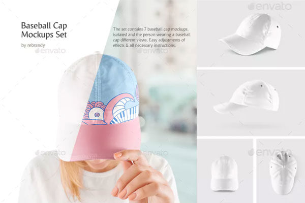 休闲时尚棒球帽样机集Baseball Cap Mockups Set