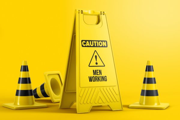 塑料地板警示牌设计图样机素材库精选模板 Plastic Caution Floor Sign Board Mockup