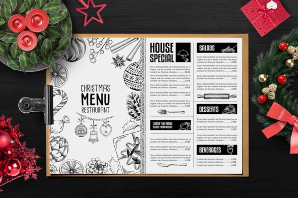 圣诞节主题菜单PSD设计模板 Christmas Menu Restaurant Template