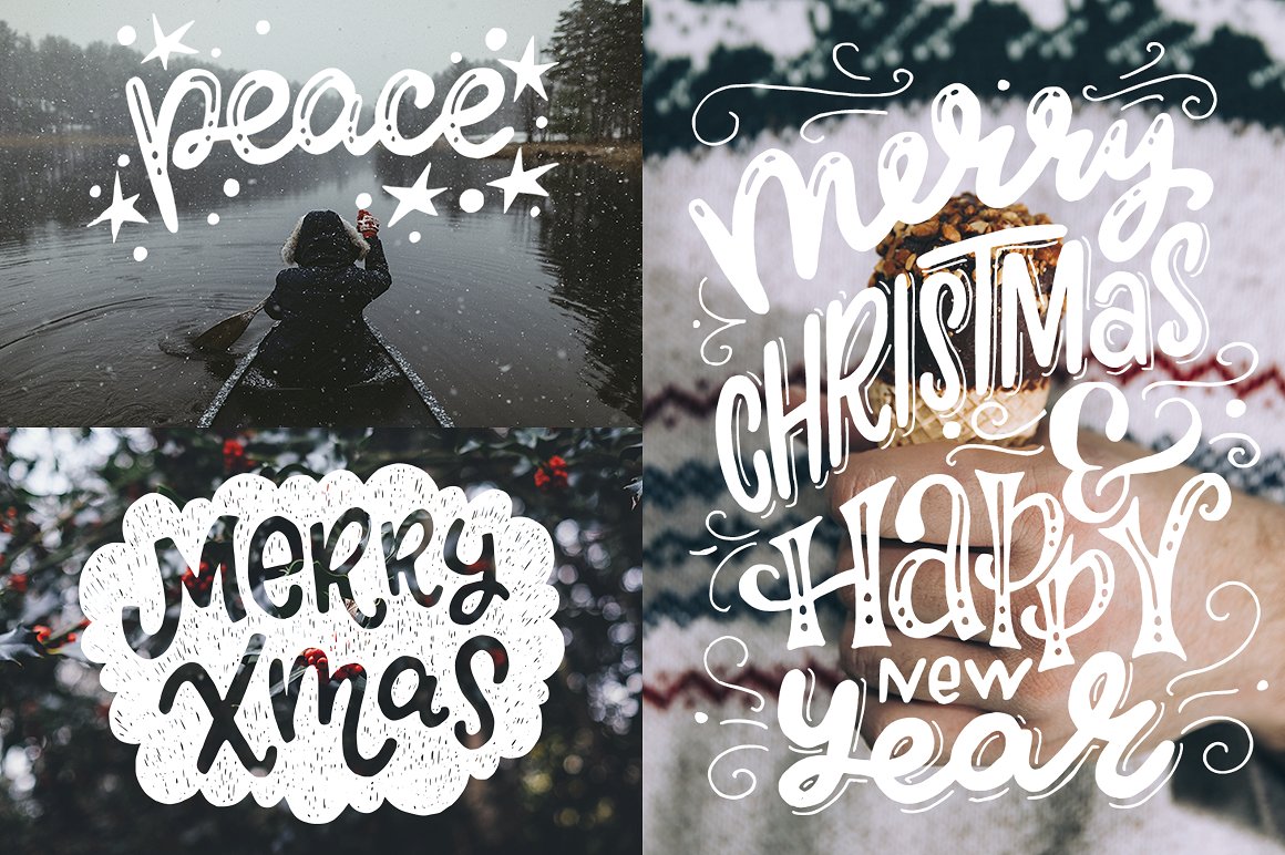 50个不同的手绘矢量剪贴画元素圣诞森林集合插图(6)