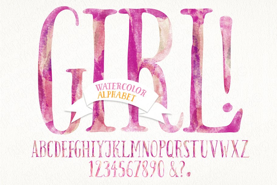 可爱少女色彩风格水彩字母素材 Watercolor baby girl alphabet插图