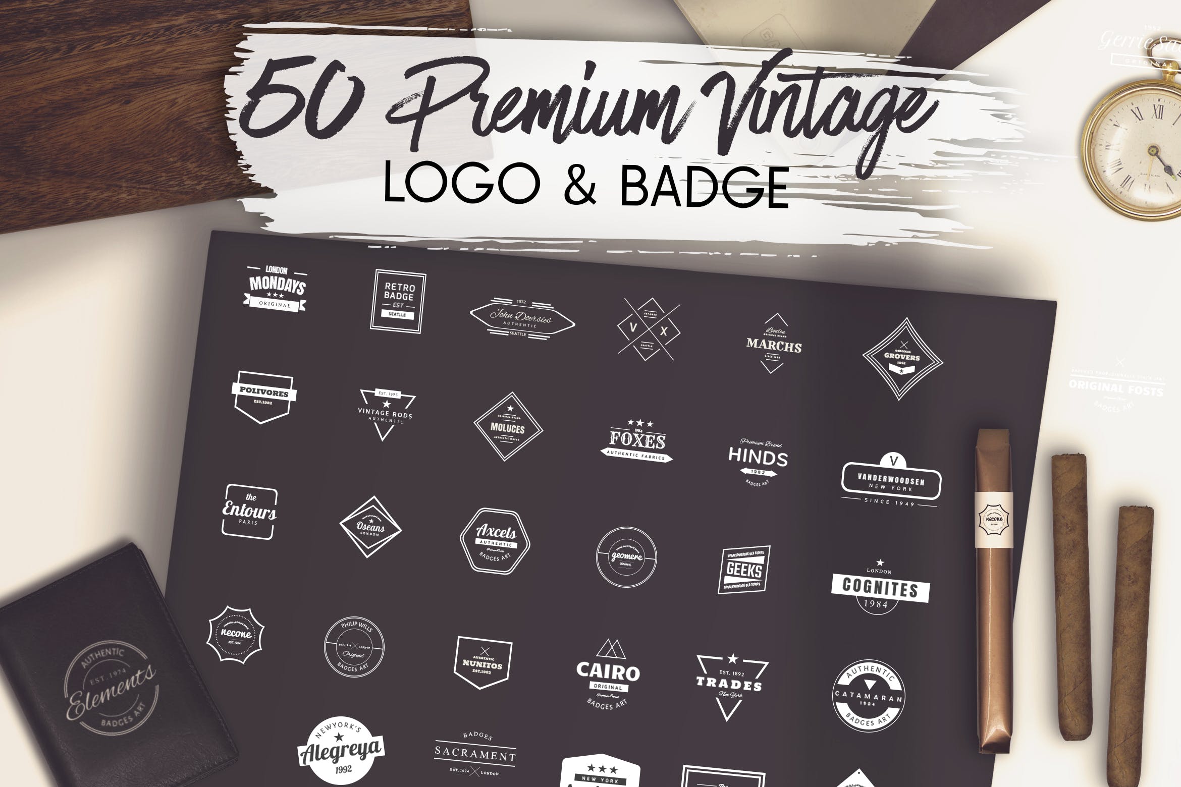 50个复古设计风格Logo&徽章设计模板 50 Premium Vintage Logo & Badge插图