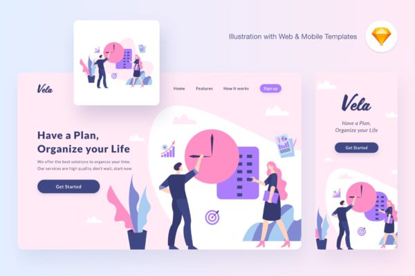 项目管理主题概念插画设计素材[SKETCH&amp;SVG] Vela planning illustration (Sketch, SVG)