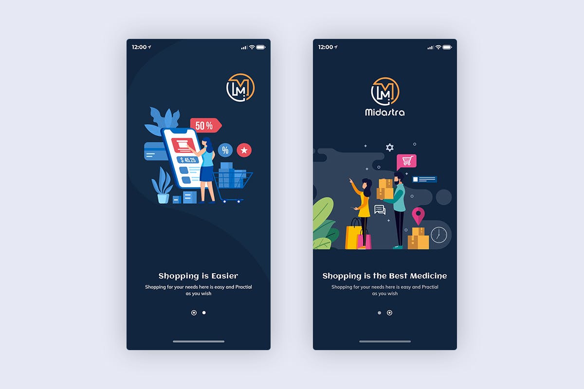 时尚购物APP应用UI设计XD模板[夜间模式版本] Midastra-Fashion Shopping MobileApp UI Dark (XD)插图(1)