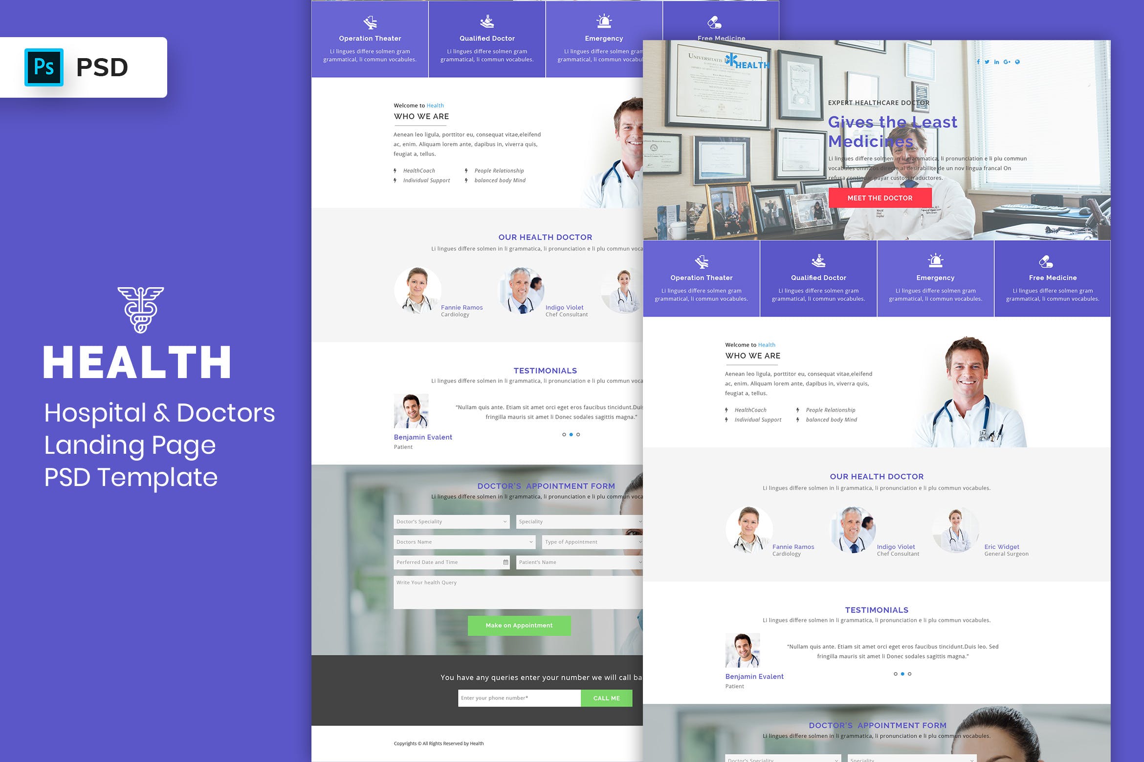 医院＆家庭医生＆私人诊所官网着陆页设计PSD模板V2 Hospital & Doctors – Landing Page PSD Template-02插图