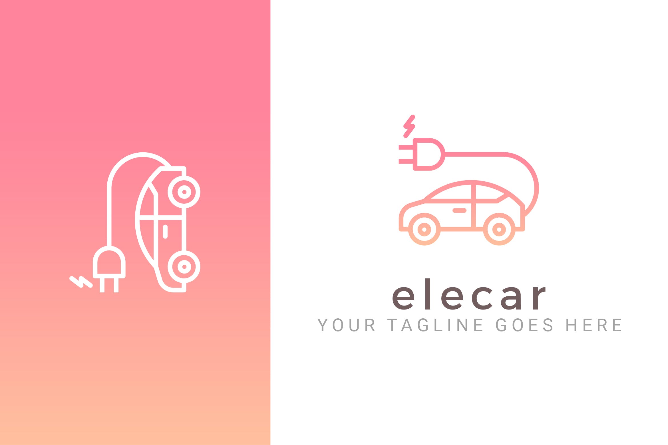 电动汽车/充电桩品牌Logo设计素材库精选模板 Elecar – Electric Car Logo插图