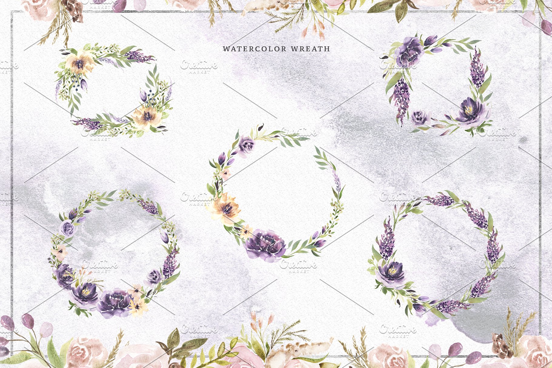 紫罗兰花束与独角兽水彩剪贴画 Violet Bouquets & Unicorns插图(4)