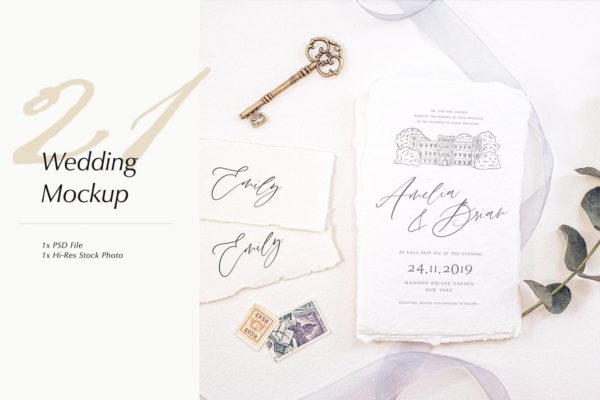 婚礼照片婚礼邀请函优雅风格设计样机素材库精选模板v21 Wedding Photo Mockup 21