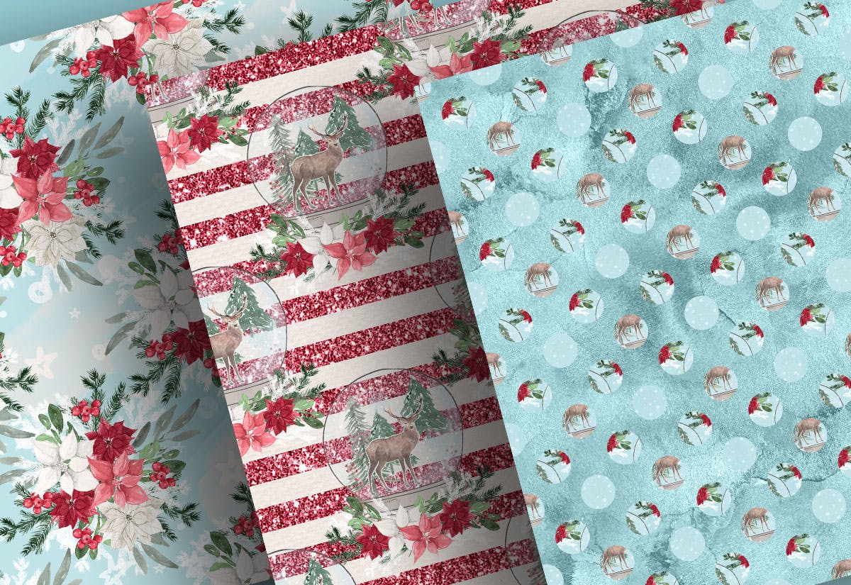 圣诞节主题雪球水彩手绘图案数码纸张设计素材 Christmas Snowball digital paper pack插图(3)