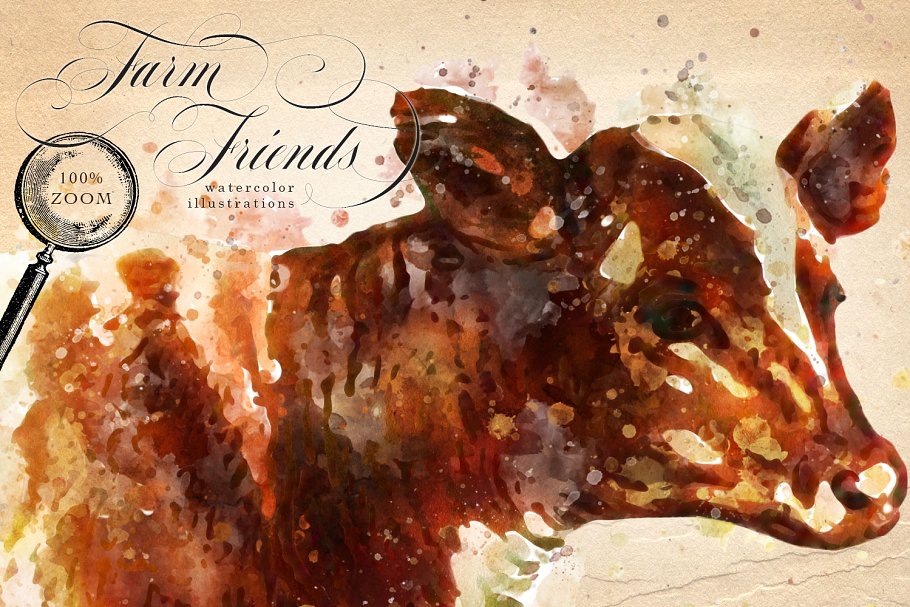 农场主题元素水彩剪贴画 Farm Friends Watercolor Graphics插图(6)