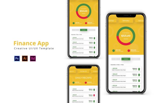 网上银行电子钱包APP应用账单管理界面设计素材库精选模板 App Finance