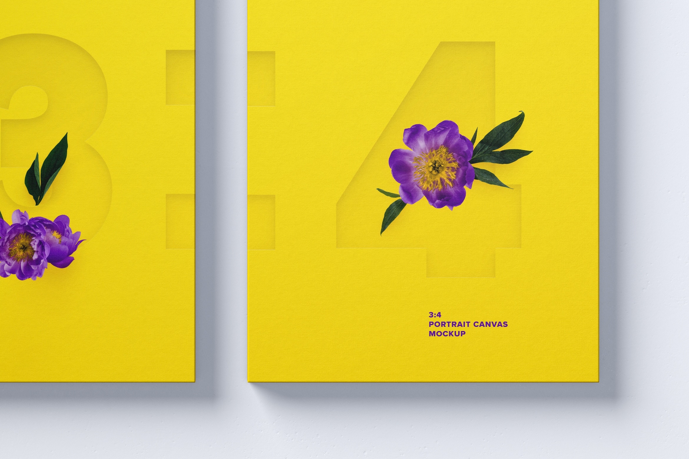 挂墙式画布画框艺术创造/画作展览样机正视图模板素材 Two 3:4 Portrait Canvas Mockup Hanging on Wall, Front View插图(1)