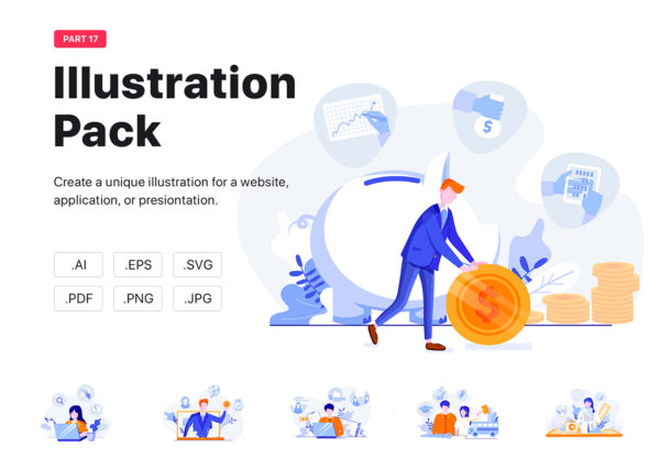 素材库下午茶：10款商业工作场景网站设计矢量插画套装