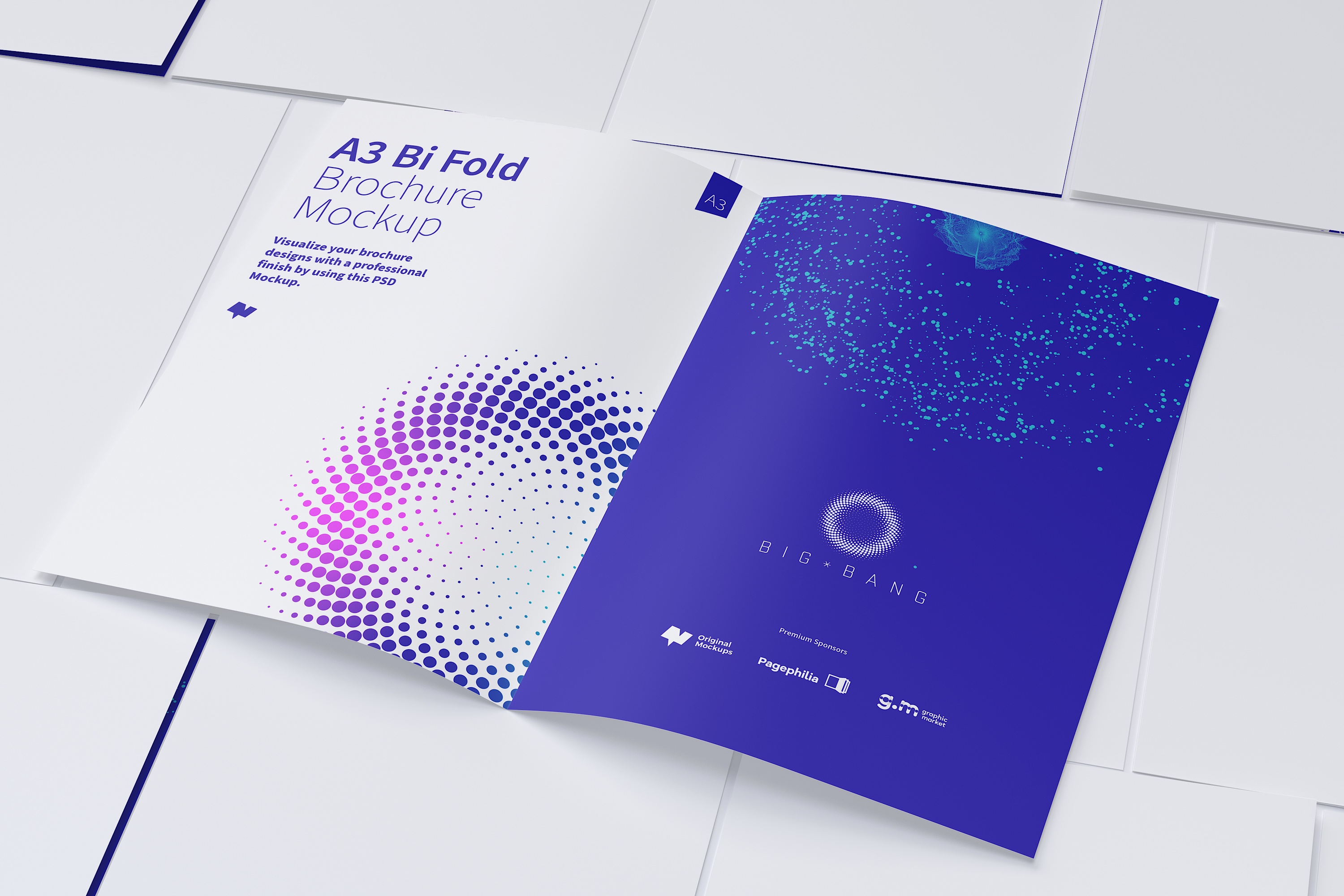 A3纸张大小传单设计图样机06 A3 Bi Fold Brochure Mockup 06插图