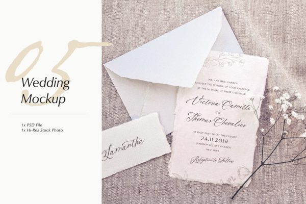 婚礼照片婚礼邀请函优雅风格设计样机素材库精选模板v05 Wedding Photo Mockup 05