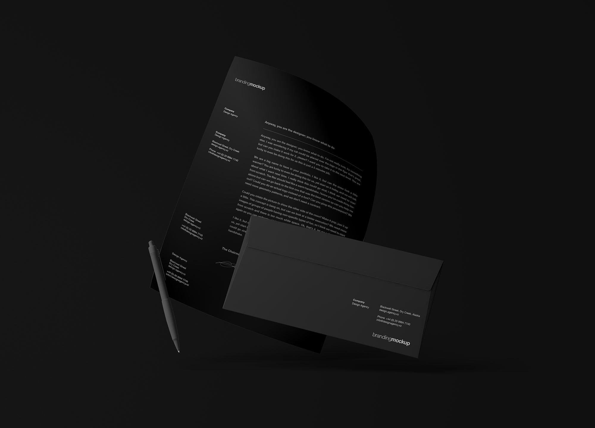 悬浮状态的信封＆信纸设计效果图样机模板 Floating Branding Mockup插图