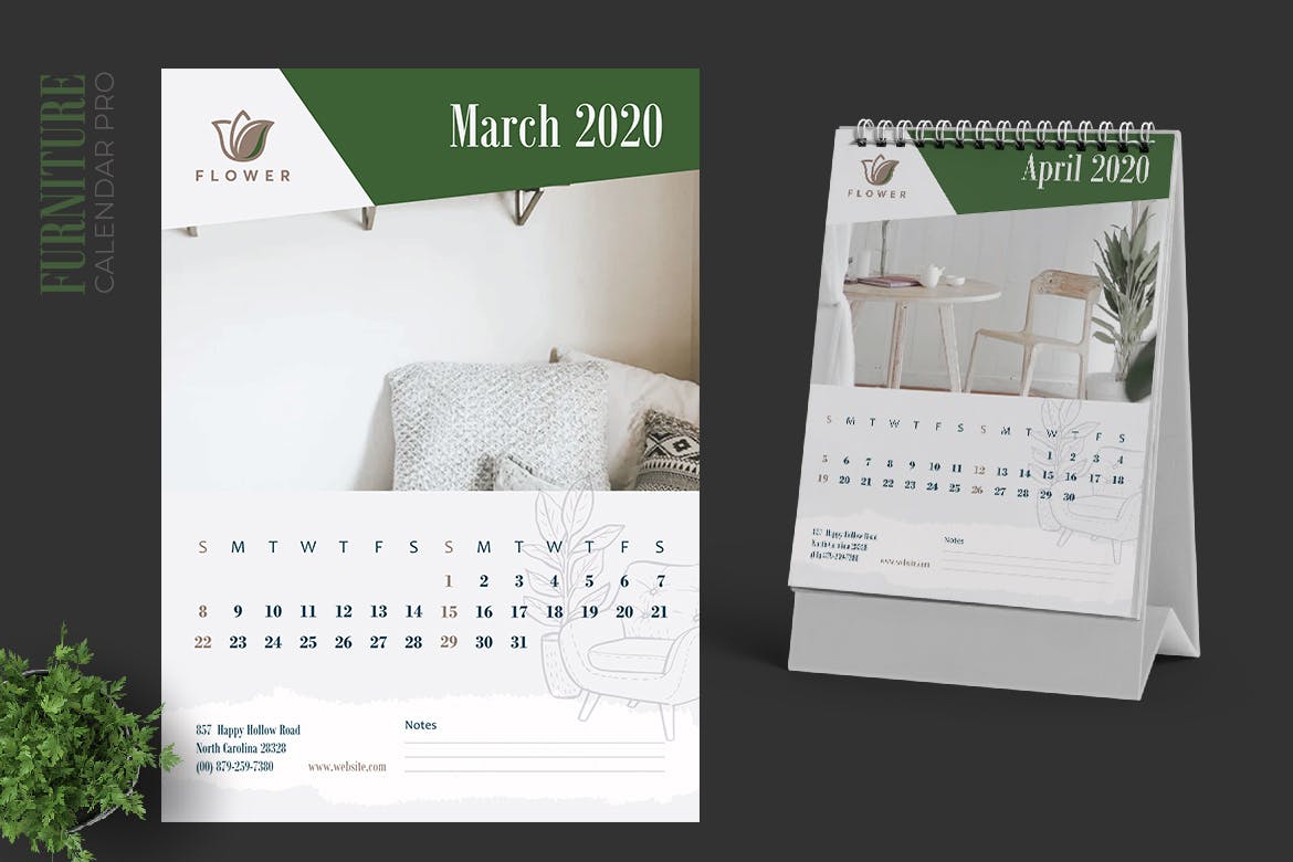 家具/室内装饰设计主题2020年活页台历日历模板 2020 Furniture / Interior Calendar Pro插图(2)