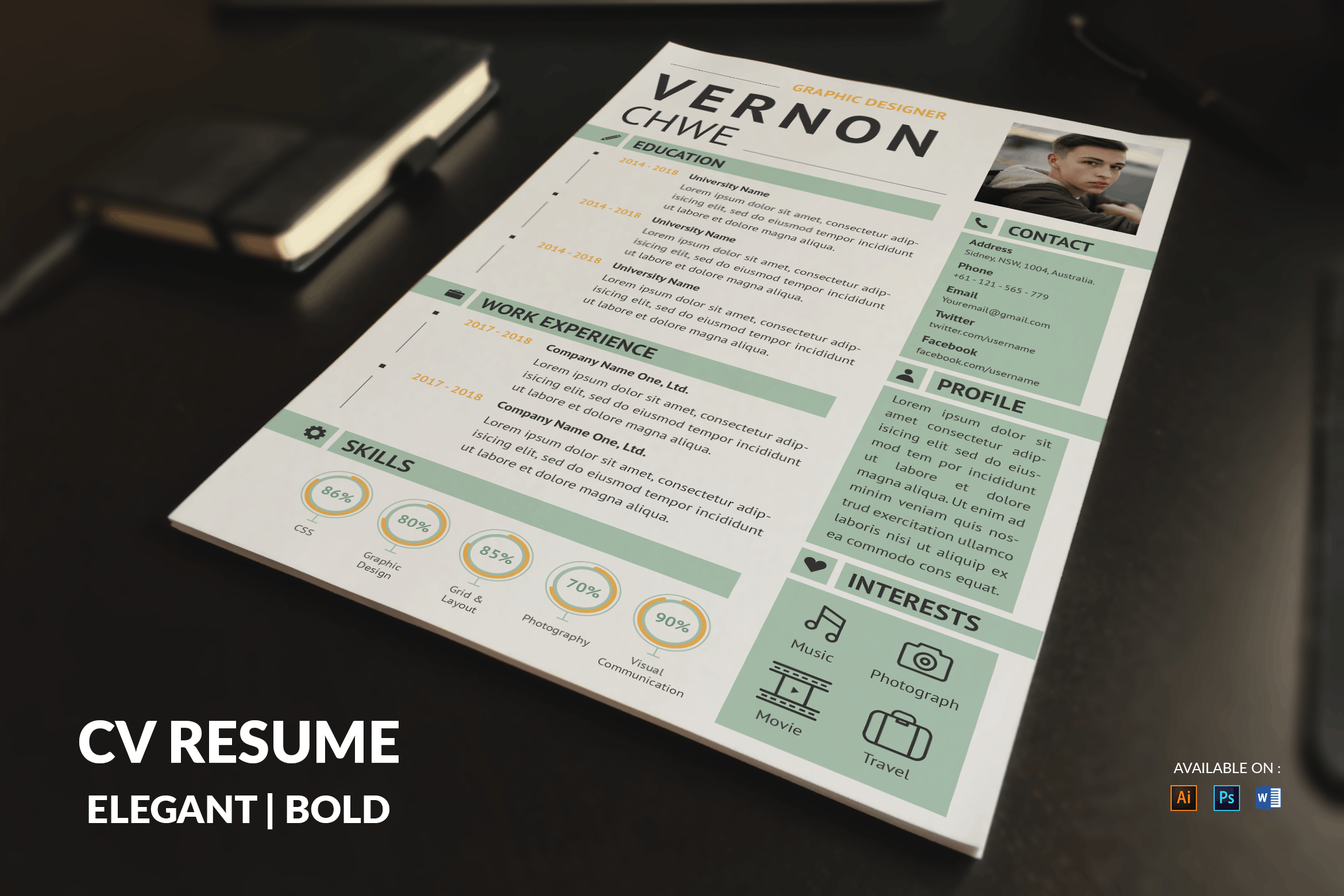 专业图形设计师现代风格电子简历模板 CV Resume Modern And Professional插图