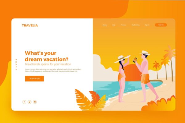 旅游APP应用矢量插画着陆页设计模板 Travel booking App Vector Illustration