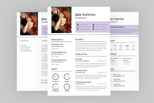 旅行记者个人电子素材库精选简历模板 Jane Journalist Resume Designer