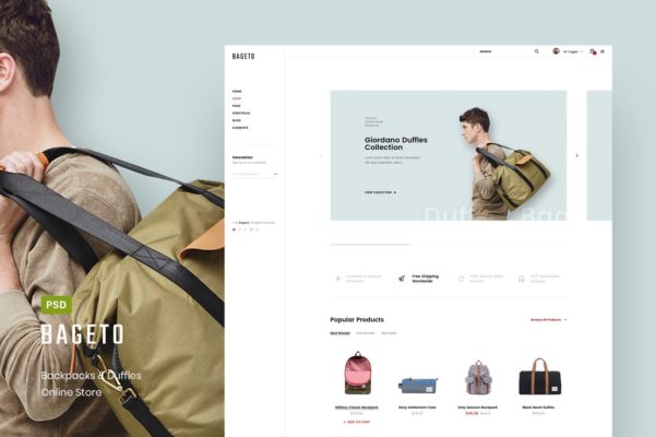时尚箱包网上商城设计PSD模板 Bageto – Bag &amp; Backpack Store Online