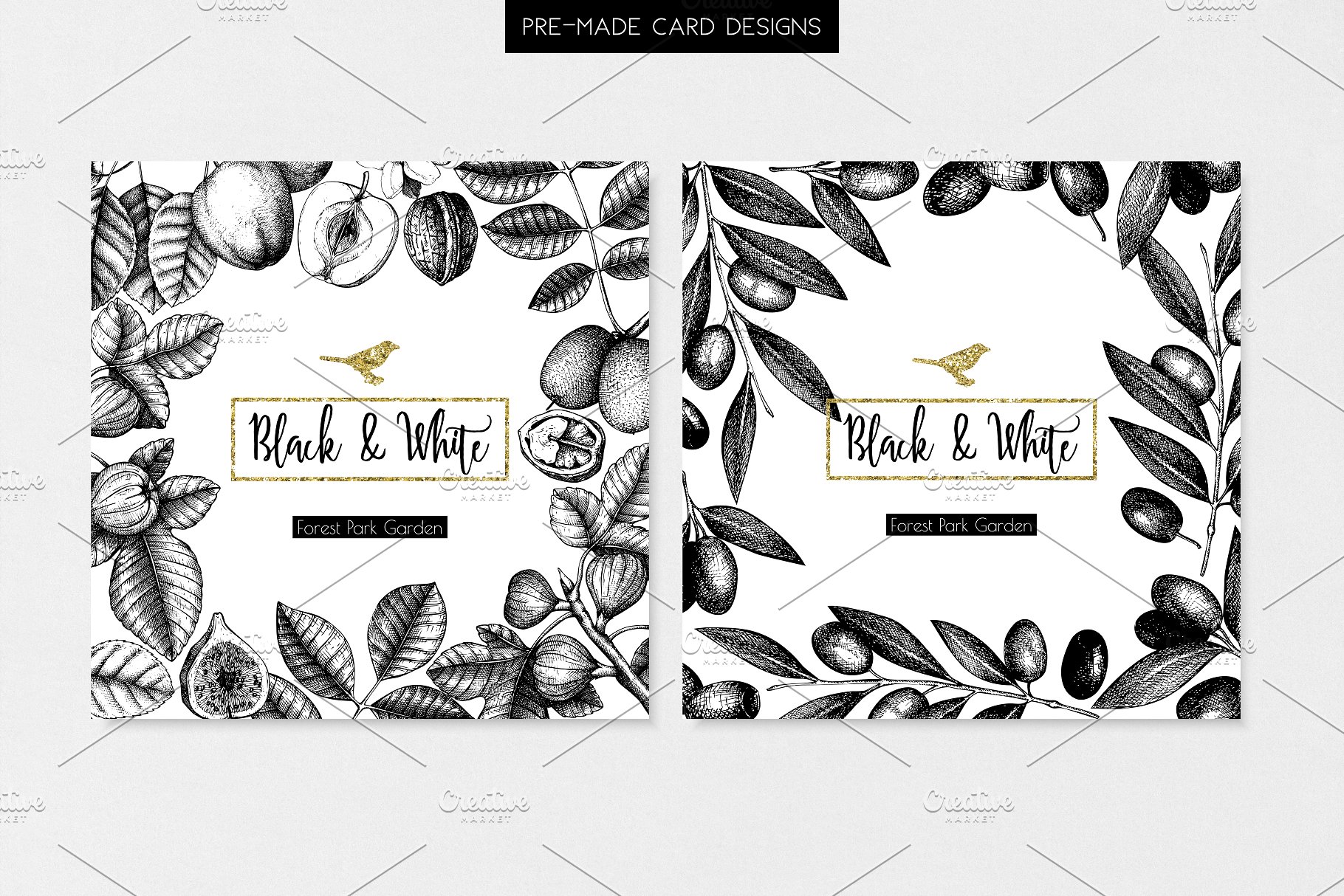 黑色矢量树木植物插画 Black Vector Trees Collection插图(6)