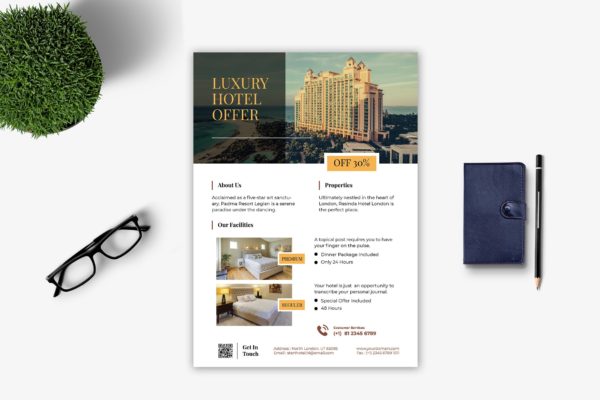 品牌酒店简介宣传单设计模板 Hotel Flyer