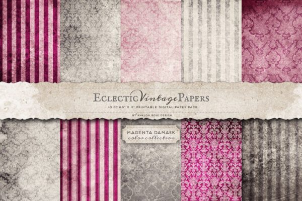 品红洋红锦缎图案纹理 Printable Papers – Magenta Damask