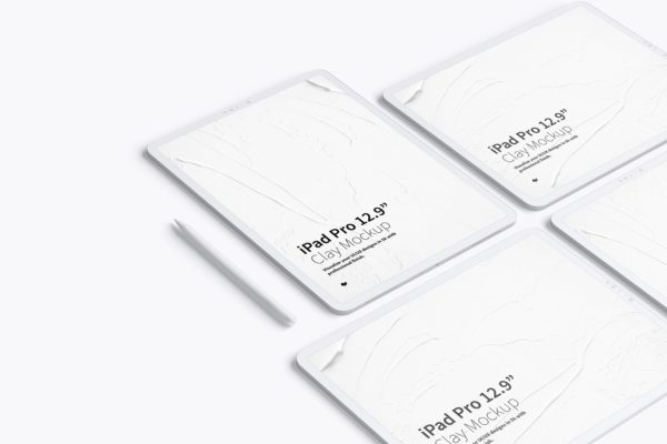 iPad Pro平板电脑UI设计效果图网格布局样机 Clay iPad Pro 12.9” Mockup, Grid Layout
