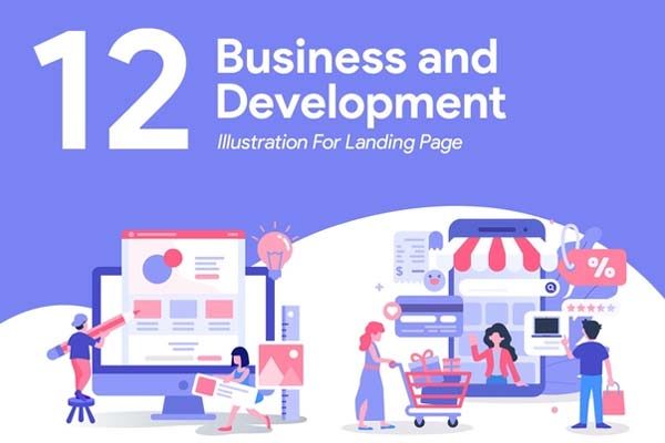 素材库下午茶：12个商业网站着陆页创意插画素材包[Ai]