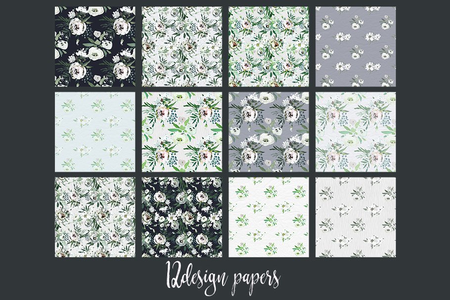 白色格调手绘花卉剪切画图案 White Hand Painted Floral Clip Art插图(6)