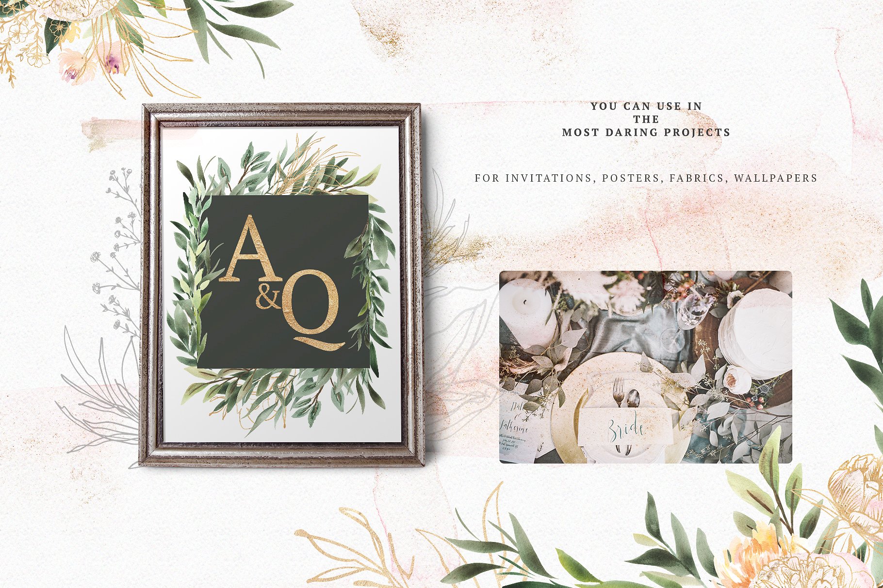 水彩画牡丹与黄金插画元素合计 Watercolor Peony & Gold插图(3)