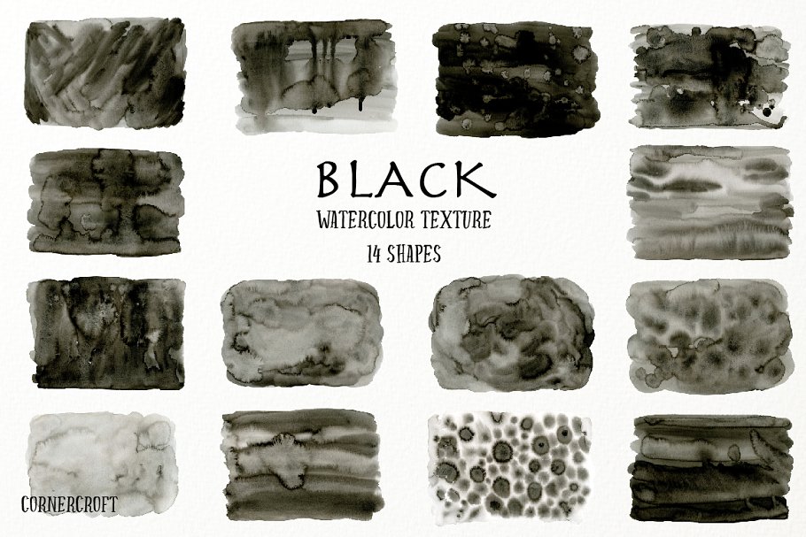 手绘水彩画墨水纹理 Watercolor Texture Black插图(1)