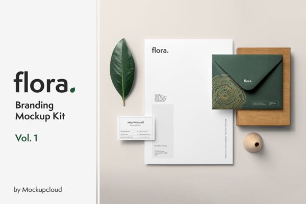 高端企业品牌VI设计效果预览办公用品套装样机v1 Flora Branding Mockup Vol. 1