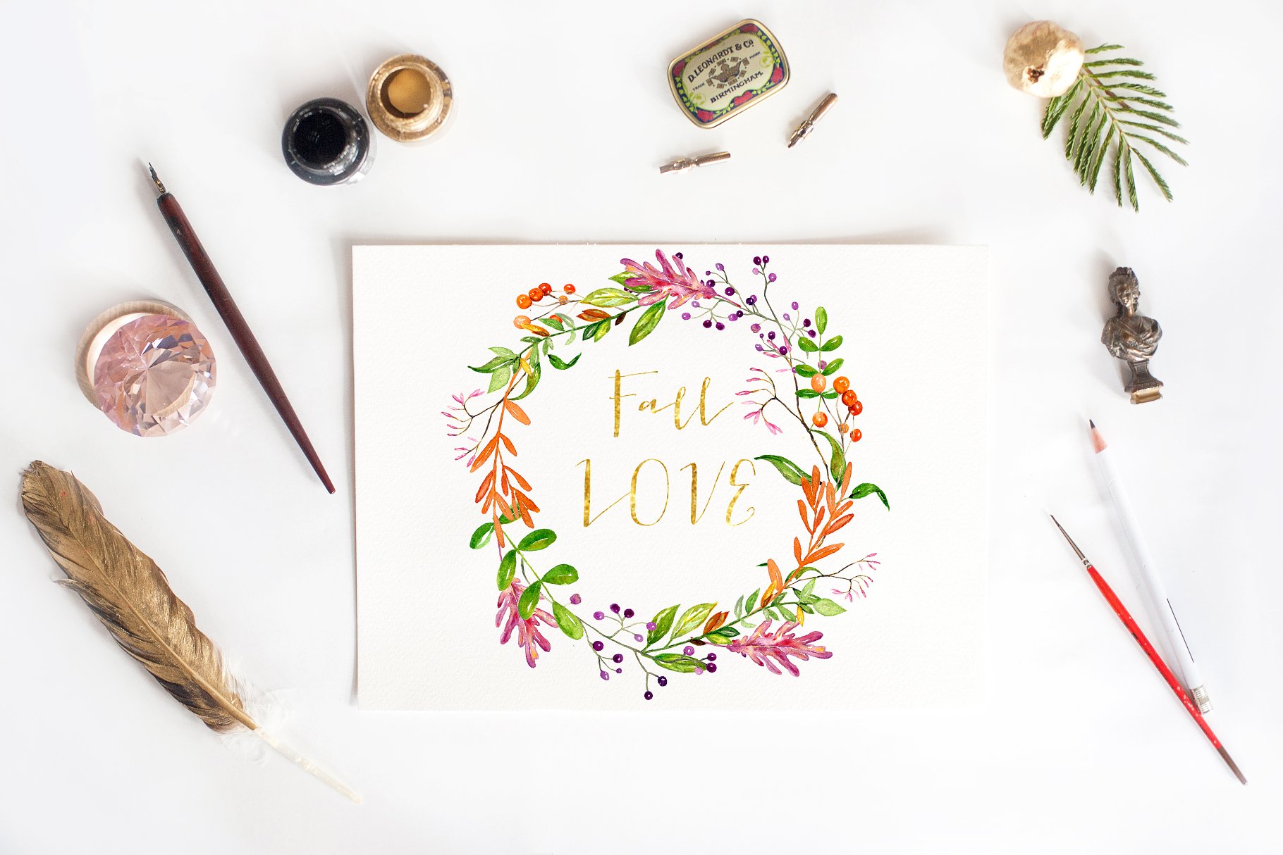 秋天树叶水彩插画 Autumn foliage. Watercolor images.插图(5)