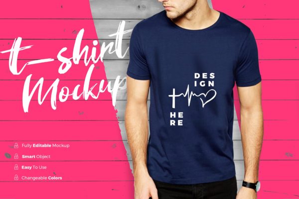男士潮流时尚T恤印花图案设计展示样机素材库精选 TShirt Mockup