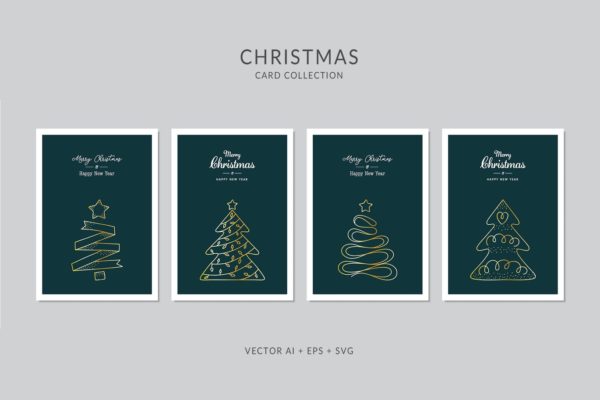 创意圣诞树图形圣诞节贺卡矢量设计模板 Christmas Greeting Card Vector Set