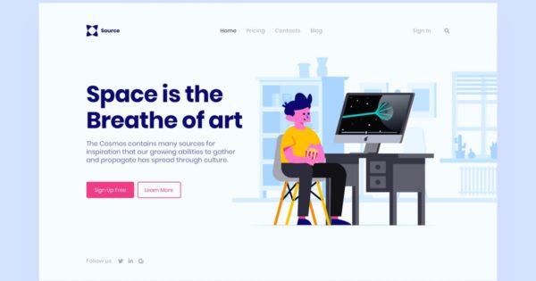 网站着陆页设计学习办公场景插画模板 Space Landing Page Illustration