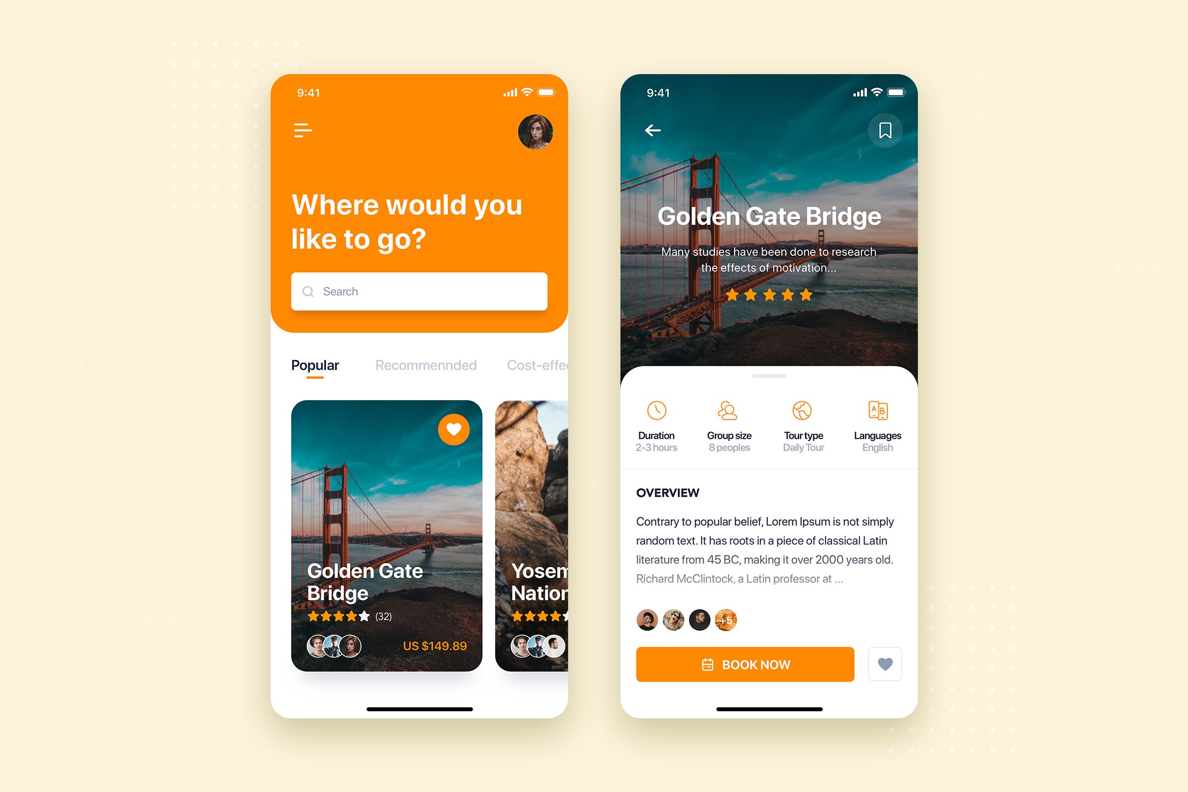 旅游出行预订APP应用首页&预订界面设计素材库精选模板 Travel Booking Mobile App UI Kit Template插图