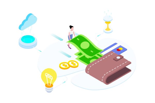 区块链金融存钱服务概念插画素材v4 Saving Money on Blockchain Isometric 4 – TU