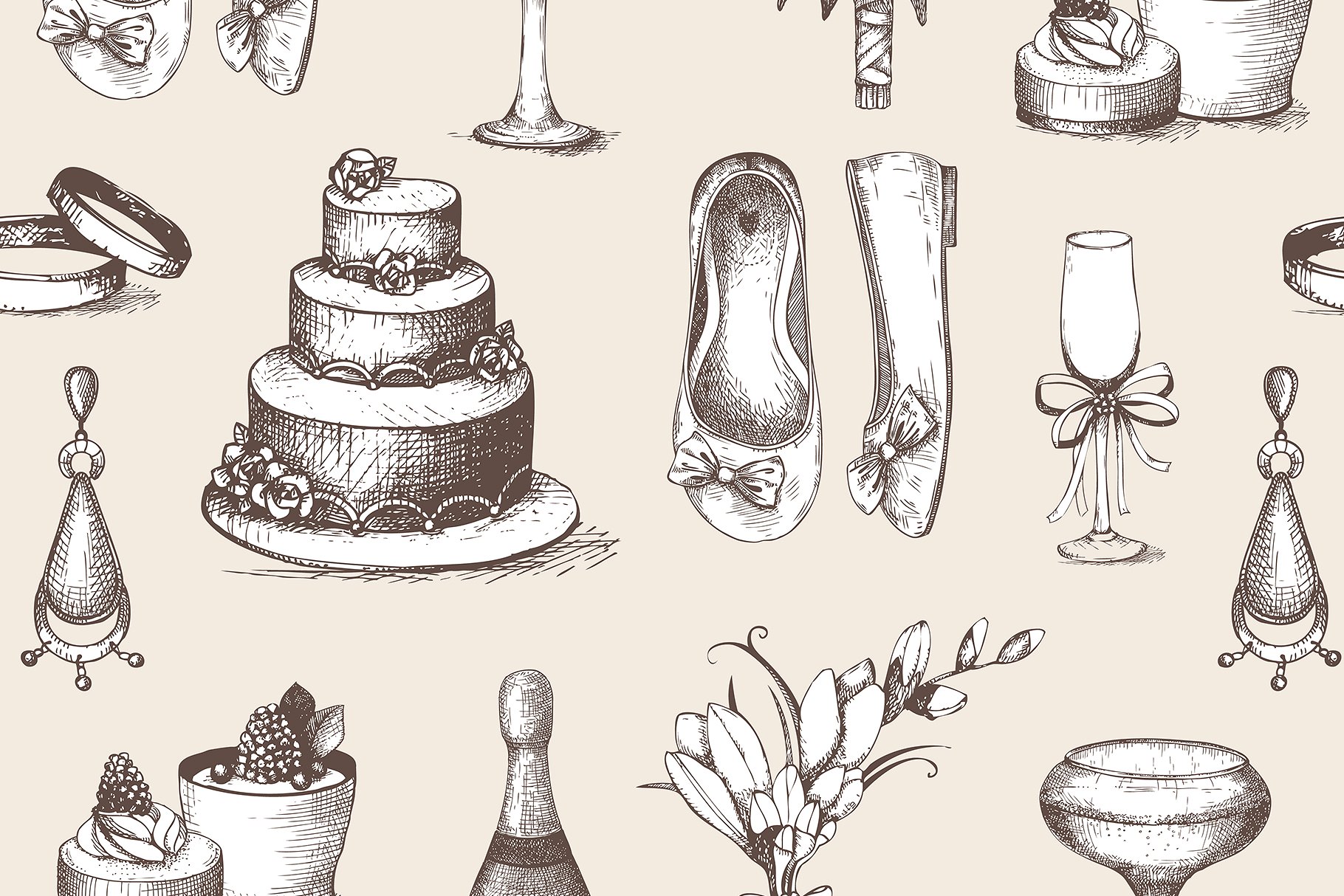 复古婚礼设计矢量元素合集 Vector Wedding Design Elements Set插图(6)