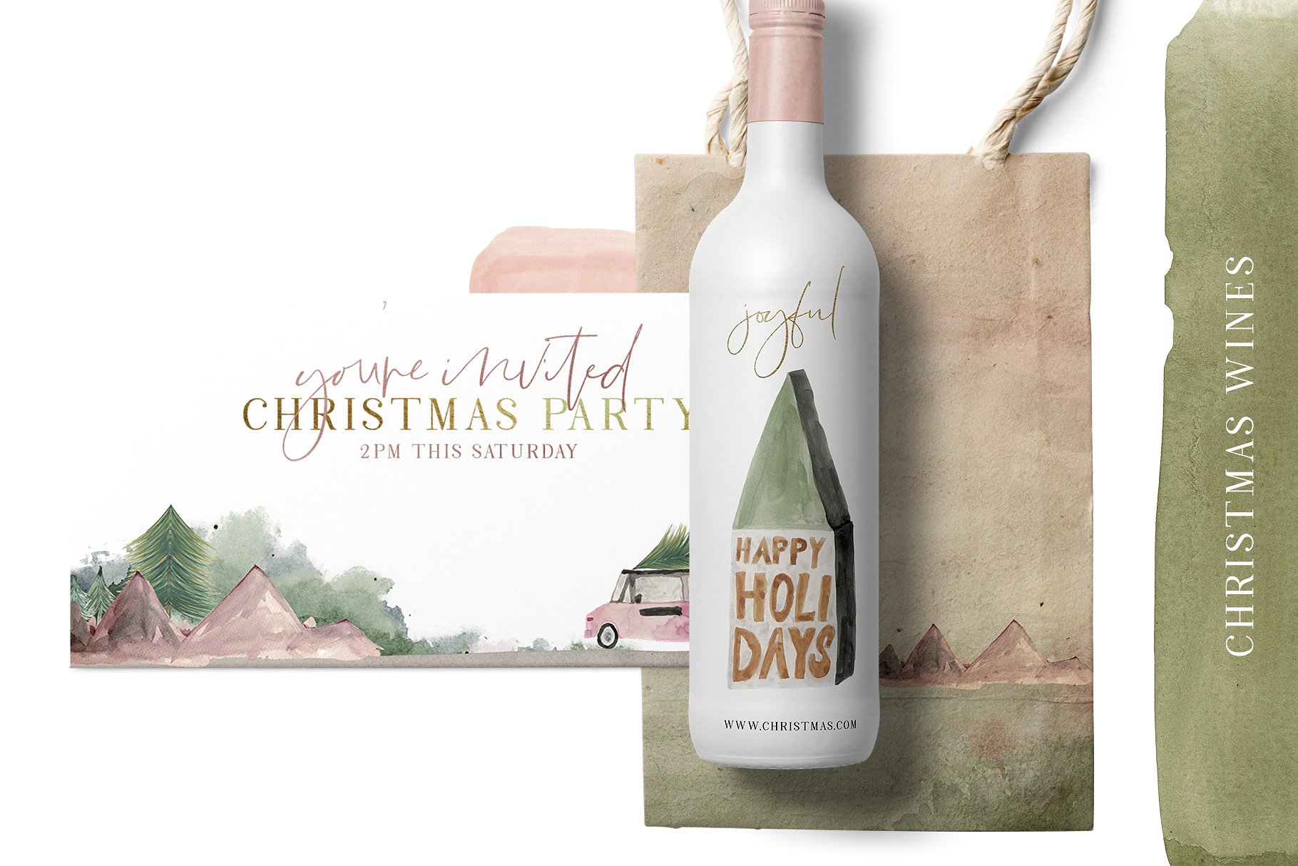 梅花圣诞水彩剪贴画 Plum Christmas Watercolor Clipart插图(6)